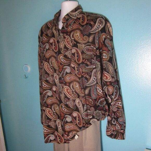 Texas Cotton Mens Size XLT VINTAGE Brown Paisley Button Front Shirt Made in USA - Picture 1 of 14